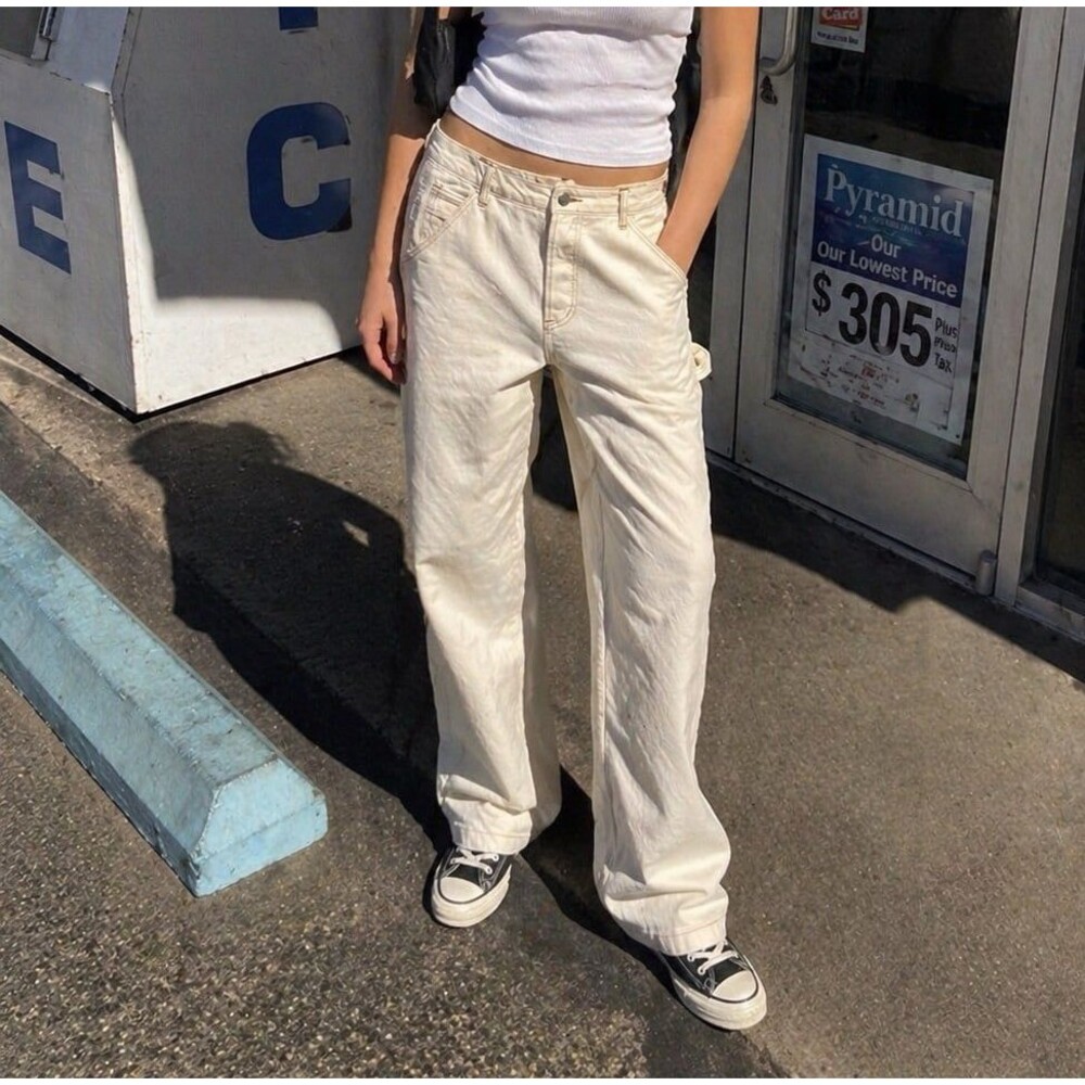 90s Carpenter Jeans Cream Utility Pants S.O.N.G Boyfriend Fit Size 7/28 Y2K